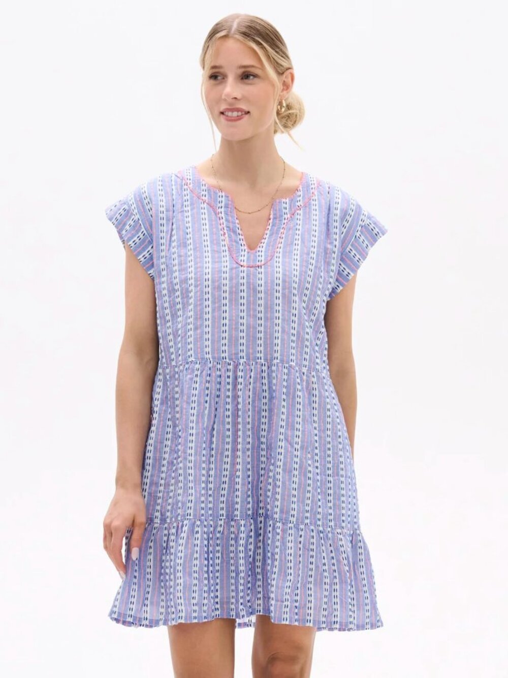 New! Hatley Emerson Dress in Blue, White, Coral - Sunset Ribbon Women's Size L